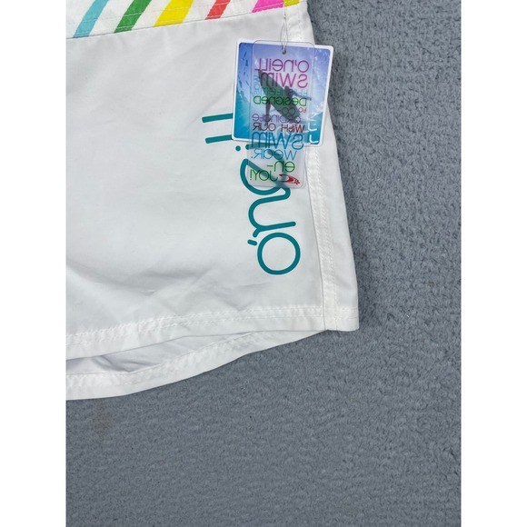 O'neill Junior Womens Size 3 White Swim Shorts Rainbow Waistband NWT - Picture 8 of 9